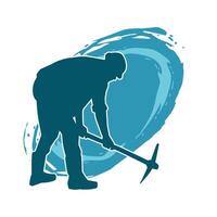 silhouet van een Mens in arbeider kostuum draag- plukken bijl gereedschap in actie houding. silhouet van een mijnwerker in actie houding met plukken bijl hulpmiddel. vector
