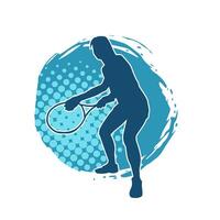 silhouet van een mannetje tennis speler in actie houding. silhouet van een Mens spelen tennis sport met racket. vector