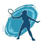 silhouet van een vrouw tennis speler in actie houding. silhouet van een vrouw spelen tennis sport met racket. vector