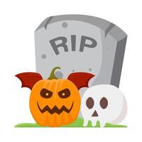 pompoen halloween knuppel met schedel in grafsteen illustratie vector