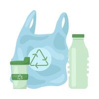 plastic tas, kop plastic met fles plastic illustratie vector