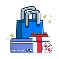 boodschappen doen tas, geschenk doos uitverkoop met debiteren kaart illustratie vector