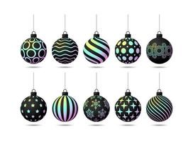 kerstballen instellen. verzameling realistische holografische kerstballen met verschillende patronen van pailletten. vector illustratie