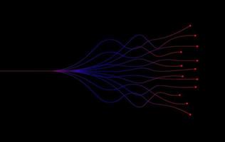 ai kunstmatige intelligentie golflijnen neuraal netwerk paars blauw en groen licht geïsoleerd op zwarte achtergrond. vector in concept van technologie.
