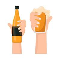 fles alcohol met glas alcohol drinken in hand- illustratie vector