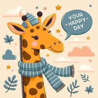 groet kaart met schattig tekenfilm giraffe. vector illustratie.