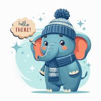 schattig tekenfilm olifant in winter kleren. vector illustratie. schattig dier.