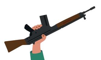 verheven hand- houdt een geweer. vector illustratie in tekenfilm stijl. symbool van vrijheid, revolutie, protest, onafhankelijkheid, zege.