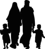 ai gegenereerd silhouet gelukkig moslim familie zwart kleur enkel en alleen vol lichaam vector