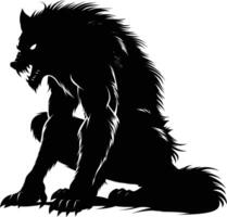 ai gegenereerd silhouet weerwolf of zo nu en dan lycanthrope of Lycan monster zwart kleur enkel en alleen vol lichaam vector