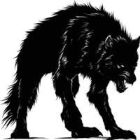 ai gegenereerd silhouet weerwolf of zo nu en dan lycanthrope of Lycan monster zwart kleur enkel en alleen vol lichaam vector