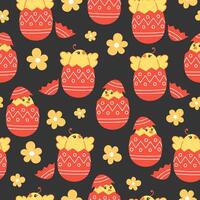 naadloos patroon geel kippen en Pasen eieren in tekenfilm stijl vector