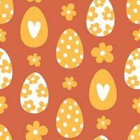 naadloos patroon van bloemen en Pasen eieren in tekenfilm stijl vector
