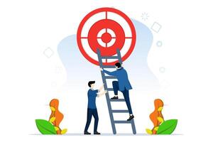 ontwikkelen ladder naar succes, reeks bedrijf doelen, doelen, doelen en doelstellingen, bedrijf team helpen naar reeks succes ladder naar bereiken doel, partnerschap en samenspel naar kans concept. vector