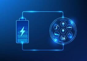 accu technologie dat benodigdheden energie naar de technologie cirkel het shows dat batterijen zijn een backup macht bron algemeen gebruikt in de fabricage industrie. exporteren industrie en huishouden vector