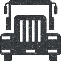 voorkant visie vrachtwagen, auto icoon vector illustratie in postzegel stijl