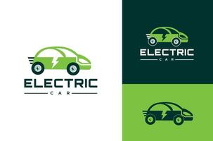 snel elektrisch auto groen hybride modern voertuig, eco vriendelijk voertuig concept, vector illustratie, symbool, pictogram met wit, groen en donker groen achtergrond