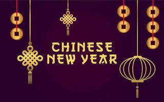 Chinese nieuw jaar banier sjabloon met gouden munten en lantaarns. rijk nieuw jaar, Chinese traditioneel kader, lantaarns, elementen banier sjabloon vector