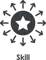 cirkel, ster, pijl, vaardigheid vector icoon illustratie met postzegel effect