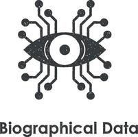 biografisch gegevens, oog, stroomkring bord vector icoon illustratie met postzegel effect