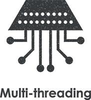 multithreading, vierhoek, stroomkring vector icoon illustratie met postzegel effect