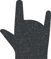 hand, vingers, gebaar, zingen van de hoorns vector icoon illustratie met postzegel effect