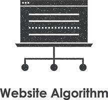 web browser, laptop, website algoritme vector icoon illustratie met postzegel effect