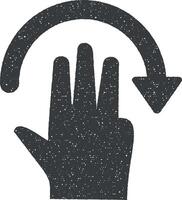 hand, vingers, gebaar, vegen, draaien, Rechtsaf vector icoon illustratie met postzegel effect