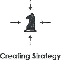 schaken, paard, creëren strategie vector icoon illustratie met postzegel effect