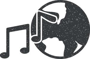 wereld muziek- aantekeningen vector icoon illustratie met postzegel effect