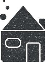 huis, groen vector icoon illustratie met postzegel effect