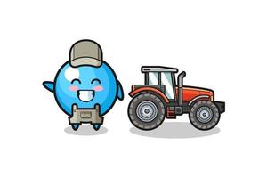 de mascotte van de kauwgomballenboer die naast een tractor staat vector