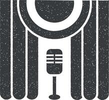 karaoke, gordijn, microfoon vector icoon illustratie met postzegel effect