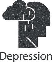 depressie, rouw, menselijk, melancholie, verdrietig vector icoon illustratie met postzegel effect