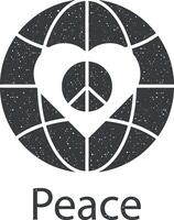 vrede, wereldbol, hart vector icoon illustratie met postzegel effect