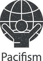 pacifisme, wereldbol, menselijk vector icoon illustratie met postzegel effect