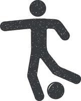 voetbal speler met een bal vector icoon illustratie met postzegel effect