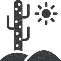 cactus, zon vector icoon illustratie met postzegel effect