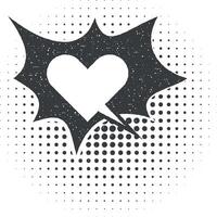 knal kunst, toespraak bubbel, hart icoon vector illustratie in postzegel stijl