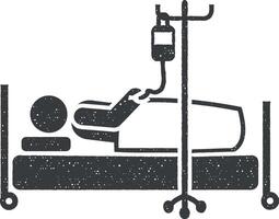 bed, bloed, ziekenhuis, geduldig, ziek icoon vector illustratie in postzegel stijl