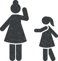 vrouw kind moeder pictogram icoon vector illustratie in postzegel stijl