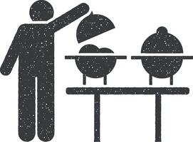 voedsel, Mens, eten, diner, Mens icoon vector illustratie in postzegel stijl