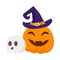 schedel met pompoen halloween heks illustratie vector