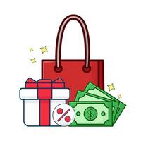 boodschappen doen tas, geld geschenk doos illustratie vector