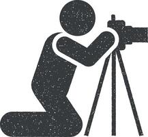 fotograaf, apparatuur, beroep pictogram icoon vector illustratie in postzegel stijl