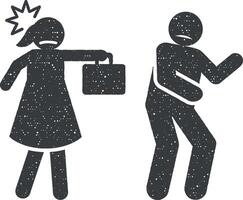 vrouw, functie, Mens, agressief icoon vector illustratie in postzegel stijl