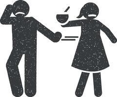 voedsel, smaak, slechte, vrouw, persoon icoon vector illustratie in postzegel stijl