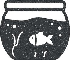 aquarium, vis icoon vector illustratie in postzegel stijl