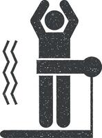 Mens sport- Sportschool oefening magerheid met pijl pictogram icoon vector illustratie in postzegel stijl