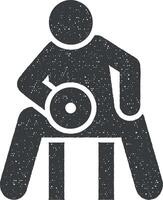 Mens Sportschool halter gewicht met pijl pictogram icoon vector illustratie in postzegel stijl
